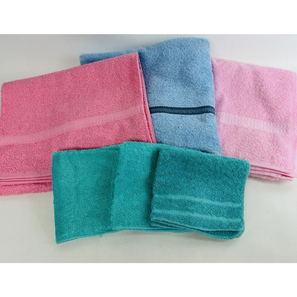 Vintage Bath Towels & Washcloth lot of 6 St Mary's Dundee Penney's Cannon New